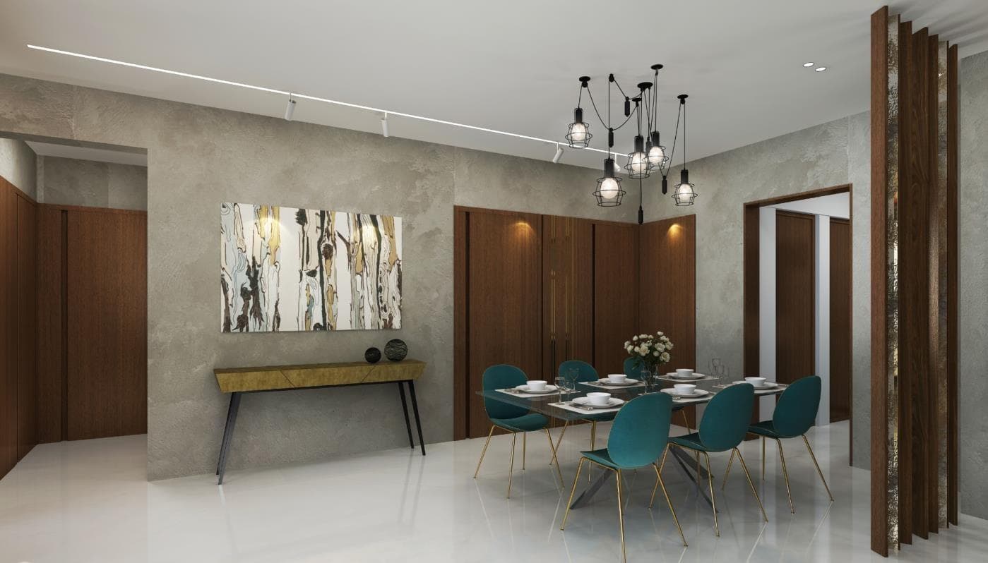 Visualisation of the dining area seen from the adjoining living space