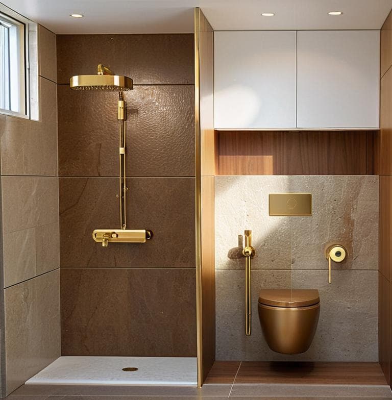 Master washroom shower enclosure finished in textured tile with glass panelling