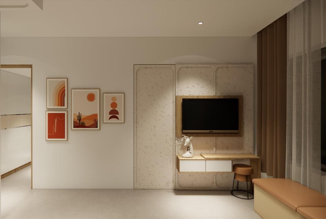 Visualisation of the master bedroom seating area beside the window