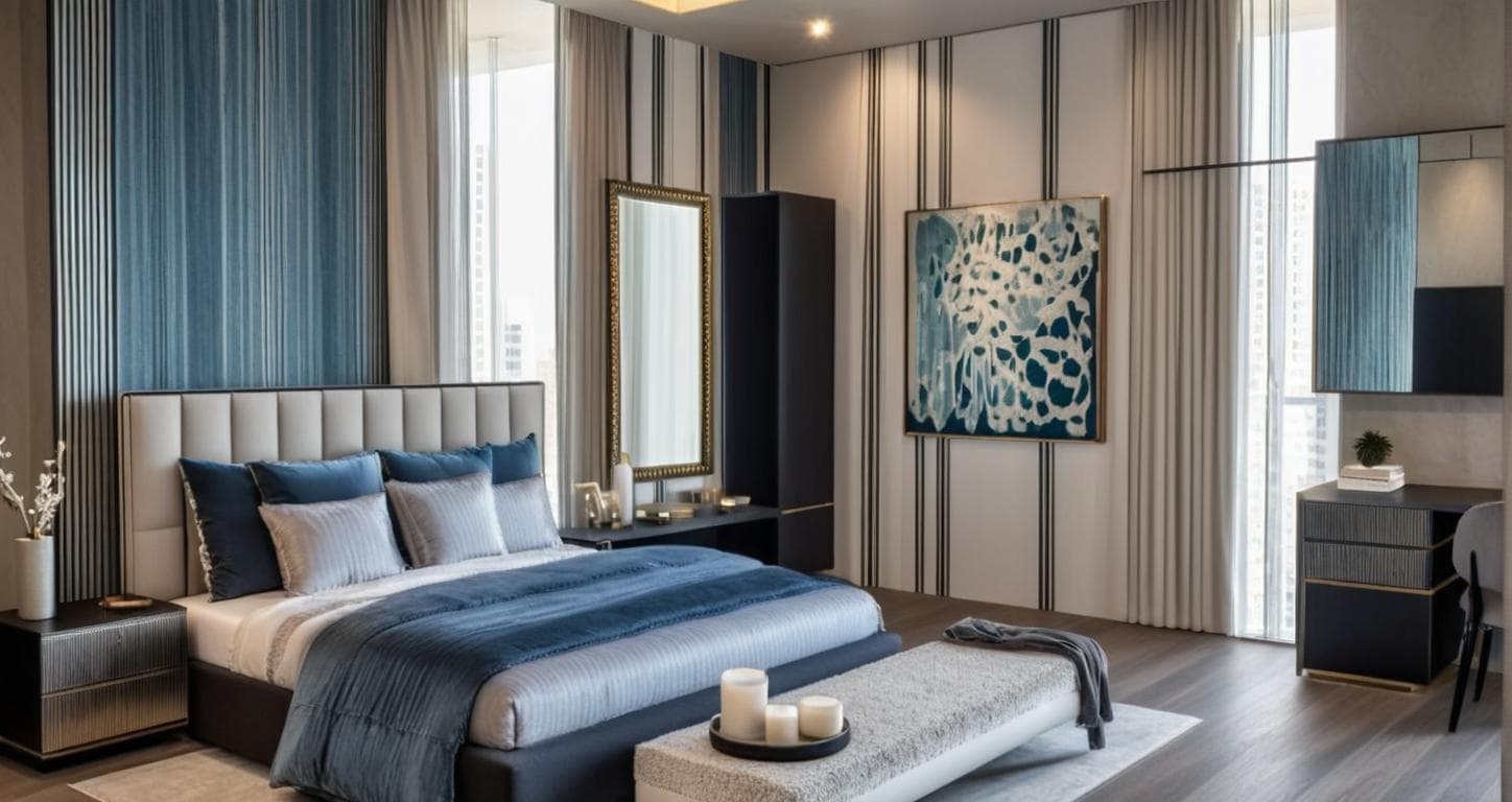 Visualisation of the daughter's bedroom with a light, contemporary furniture layout